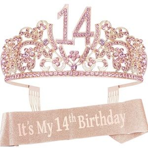 VeryMerryMakering 14th Birthday Sash and Tiara for Girls - Fabulous Set: